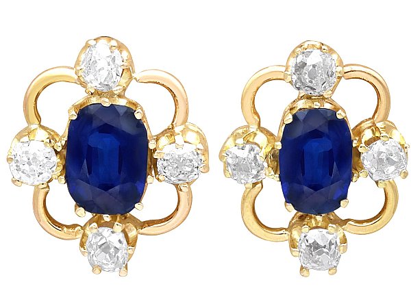 Antique Blue Sapphire Earrings Yellow Gold
