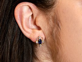 Antique Blue Sapphire Earrings Yellow Gold