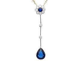 Antique 2.59ct Sapphire and Diamond Pendant in 18ct Yellow Gold