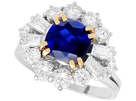 Vintage 3.48 ct Madagascar Sapphire and 2.10 ct Diamond Ring in 18 ct White Gold