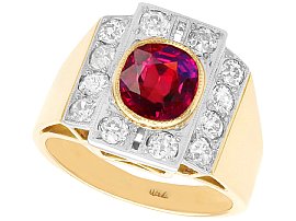 Vintage 2.84ct Thai Ruby and 1.45ct Diamond Ring in Yellow Gold