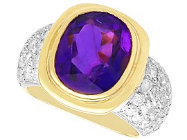 1950s 4.90 ct Amethyst and Diamond, 18 ct Yellow Gold Cocktail Ring