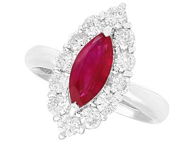 Vintage Marquise Cut 1.53ct Ruby and 1.03ct Diamond Ring