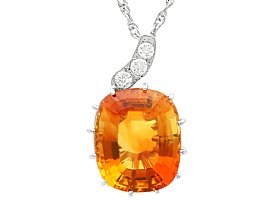 Vintage 20.12ct Citrine and Diamond Pendant in White Gold