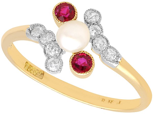 Edwardian Pearl Ring with Rubies