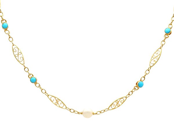 Vintage Gold Pearl and Turquoise Necklace