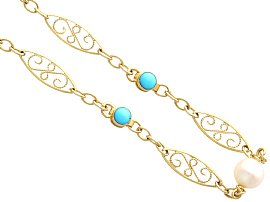 Vintage 18ct Gold Pearl and Turquoise Necklace