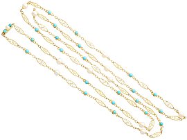 Vintage Yellow Gold Pearl and Turquoise Necklace
