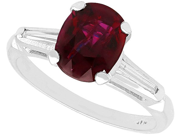 Oval Ruby Ring with Baguette Side Stones
