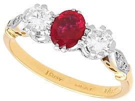 Vintage 0.66ct Ruby and Diamond Three Stone Ring