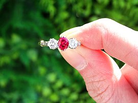 Ruby and Diamond Three Stone Ring