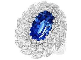 Vintage 4.80ct Oval Sapphire and 1ct Diamond Cluster Ring
