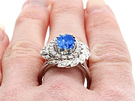 Vintage Oval Sapphire Ring with Diamonds Wearing