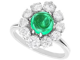 Vintage Cabochon 1.50ct Emerald and 2.40ct Diamond Ring in White Gold