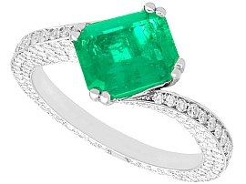 1.13ct Emerald and 2.20 ct Diamond, Platinum Twist Dress Ring - Vintage Circa 1990