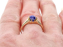 Edwardian Sapphire Ring in Yellow Gold Wearing 