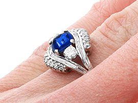 1950s Sapphire and Diamond Ring Wearing 