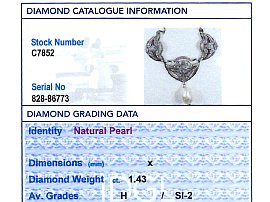 Natural Pearl and Diamond Pendant Platinum Grading 