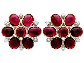 Antique 22.28 ct Garnet and Diamond Clip On Earrings in 9 ct Rose Gold 