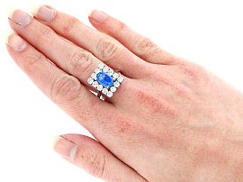 3 Carat Oval Sapphire Ring with Diamonds on Model