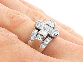 Wearing Platinum Art Deco Ring with Diamonds for Sale