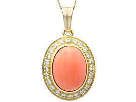 Vintage 9.27 ct Coral and Diamond, 18ct Yellow Gold Pendant 