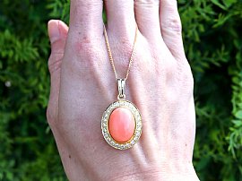 Gold Coral Pendant Necklace with Diamonds
