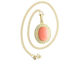 Gold Coral Pendant Necklace with Diamonds