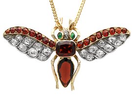 2.13ct Garnet, 1.50ct Diamond and Emerald, Yellow Gold Insect Pendant/Brooch