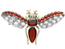 Antique Garnet Insect Brooch with Emeralds