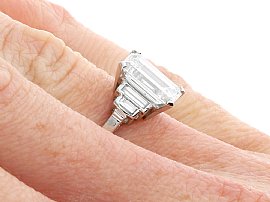 1.85 Carat Emerald Cut Diamond Ring on Finger