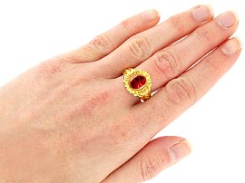 Victorian Garnet Ring in Yellow Gold Wearing 