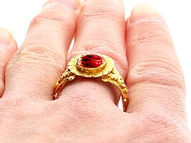 Victorian Garnet Ring in Yellow Gold Wearing 