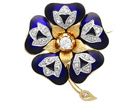 Edwardian 0.52ct Diamond and Enamel Flower Brooch in18ct Yellow Gold