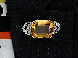 Diamond and Citrine Brooch Antique Wearing 