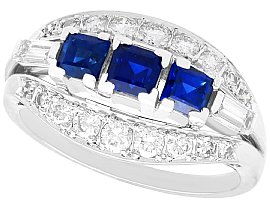 Vintage 1ct Blue Sapphire and Diamond Ring in 18 ct White Gold