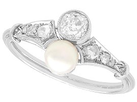 Edwardian Diamond and Single Pearl Ring in Platinum
