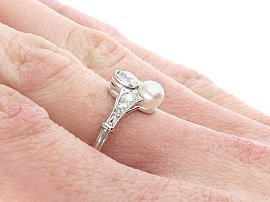 Wearing Single Pearl and Diamond Ring for Sale