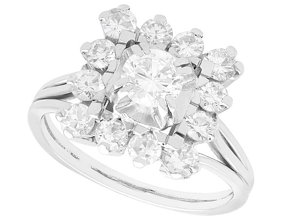 Square Diamond Cluster Ring in White Gold for Sale
