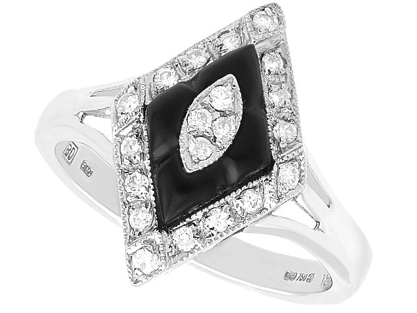 Marquise Shape Diamond and Onyx Ring for Sale