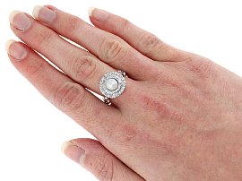 Wearing Edwardian Pearl Target Ring with Diamonds 