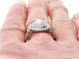 Wearing Pearl Target Ring with Diamonds