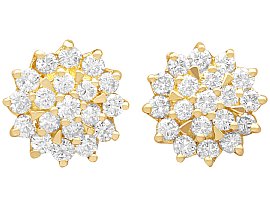 Vintage 1ct Diamond and 14 ct Yellow Gold Cluster Stud Earrings