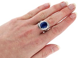 Vintage Sapphire Ring with Baguette Diamonds Wearing 