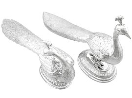 Pair of Large Silver Bird Ornaments
