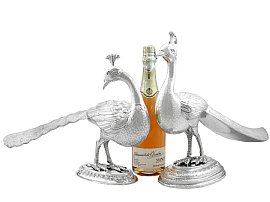 Pair of Large Silver Bird Ornaments for Sale