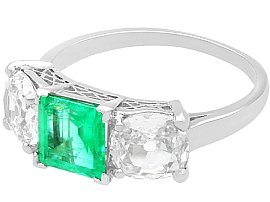 Antique Emerald Diamond Trilogy Engagement Ring