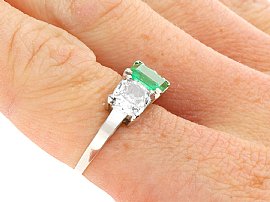 Antique Emerald Diamond Trilogy Engagement Ring