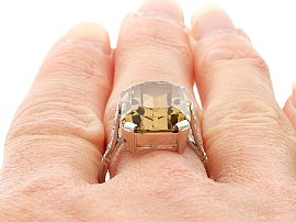 Antique Smoky Quartz and Diamond Ring Wearing 