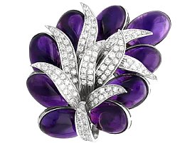 Large 55 ct Amethyst and 3.02 ct Diamond Brooch in 18 ct White Gold